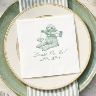 Preppy Sagogrön Golden Doodle Champagne Bröllop Pappersservett