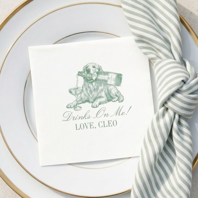 Preppy Sagogrön Golden Retriever Bröllop Pappersservett (Preppy Sage Green Golden Retriever Wedding Napkins)