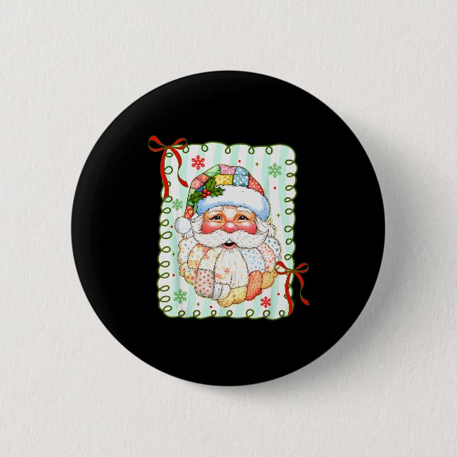 Preppy Santa Claus Christmas Patchwork Santa Xmas  Knapp (Framsida)