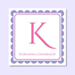 Preppy Scallop Monogram Pink & Lavender Calling Tilläggskort