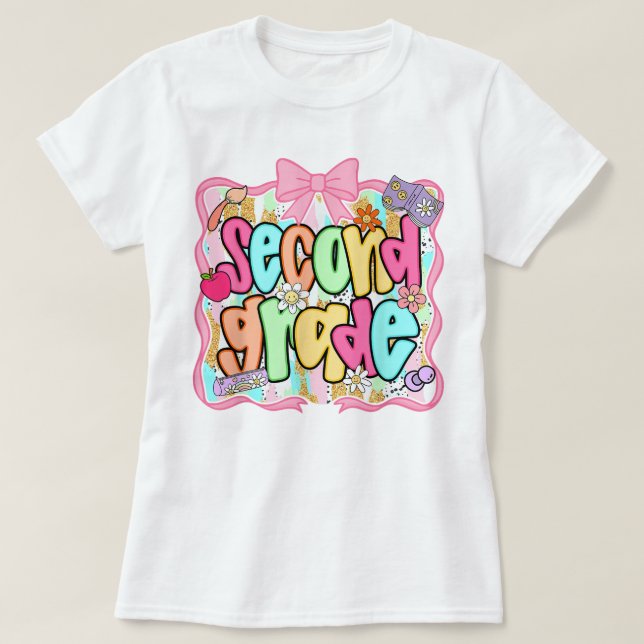 Preppy Second Grade 2nd Grade Teachers Girls T Shirt (Design framsida)