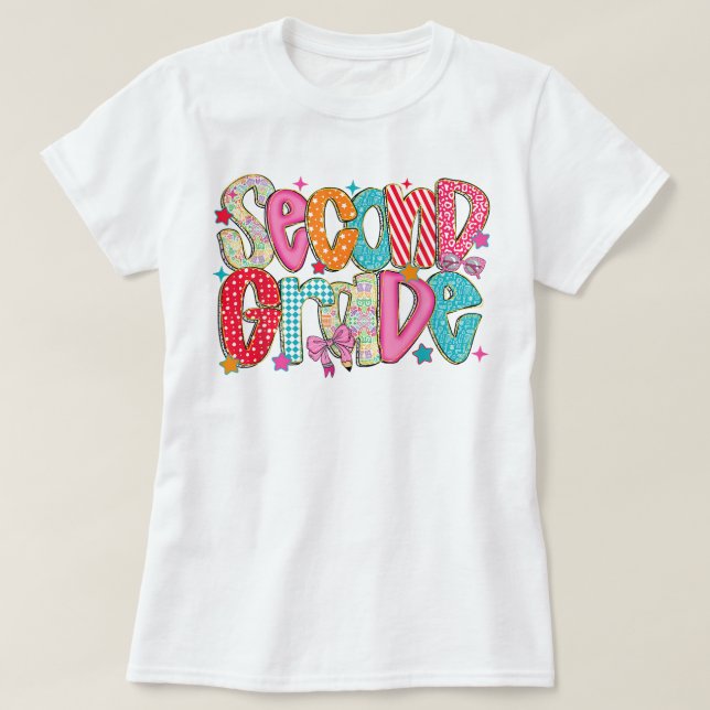 Preppy Second Grade 2nd Grade Teachers Girls T Shirt (Design framsida)