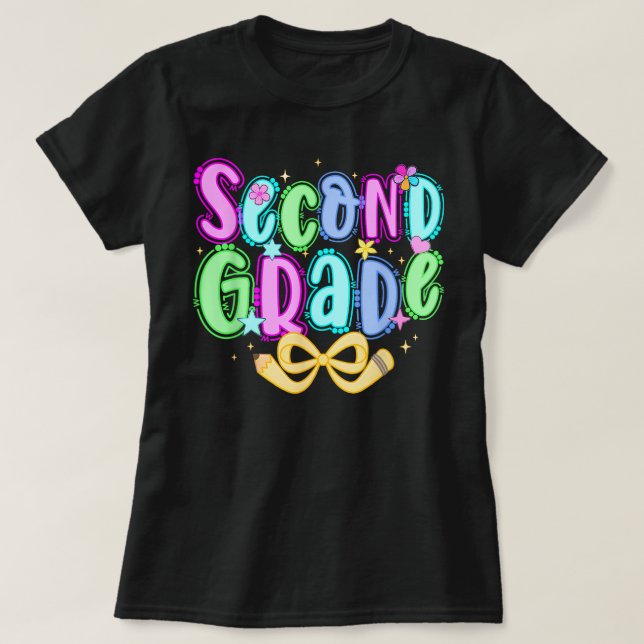 Preppy Second Grade 2nd Grade Teachers Girls T Shirt (Design framsida)