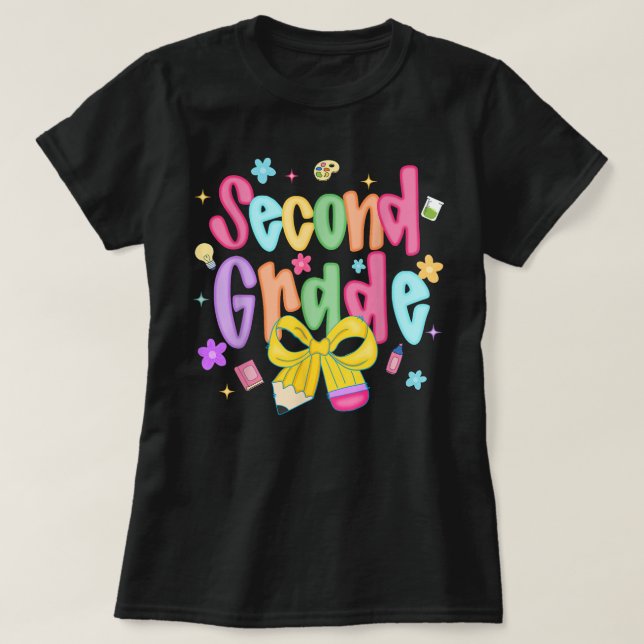 Preppy Second Grade 2nd Grade Teachers Girls T Shirt (Design framsida)
