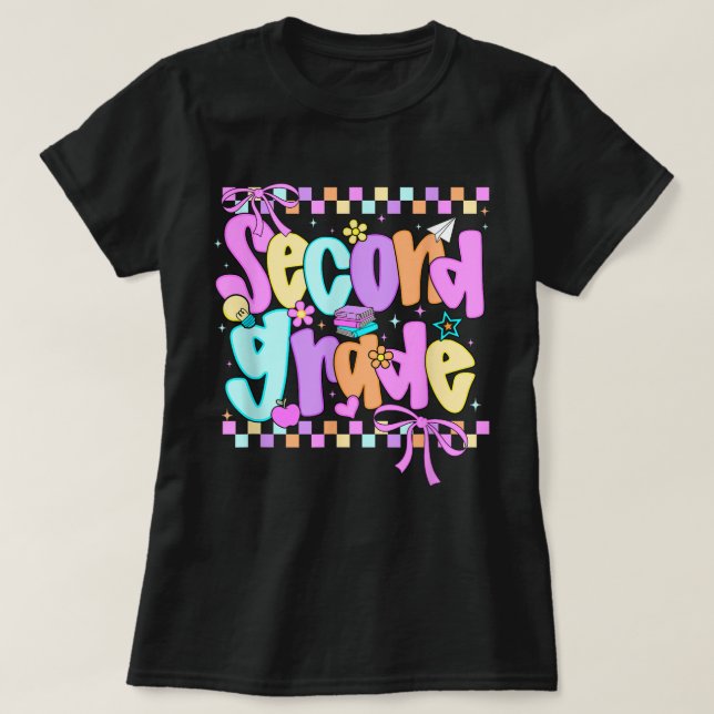 Preppy Second Grade 2nd Grade Teachers Girls T Shirt (Design framsida)