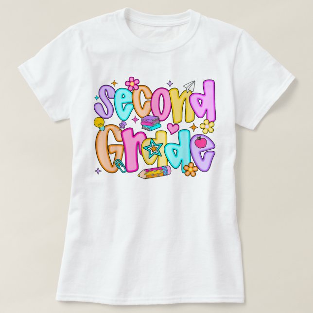 Preppy Second Grade 2nd Grade Teachers Girls T Shirt (Design framsida)