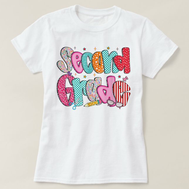 Preppy Second Grade 2nd Grade Teachers Girls T Shirt (Design framsida)