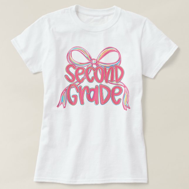 Preppy Second Grade 2nd Grade Teachers Girls T Shirt (Design framsida)