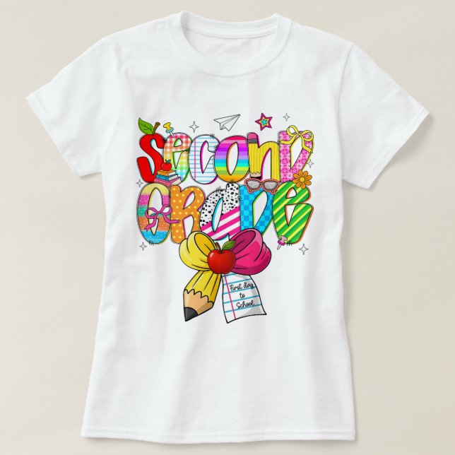 Preppy Second Grade 2nd Grade Teachers Girls T Shirt (Design framsida)