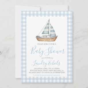 Preppy Segelbåt Nautical Blue Boy Shower Inbjudningar