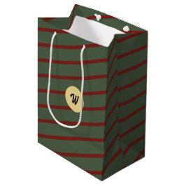 Preppy skoggrön och burgunderrandig monogram