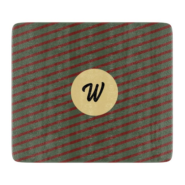 Preppy skoggrön och burgunderrandig monogram (Framsidan)