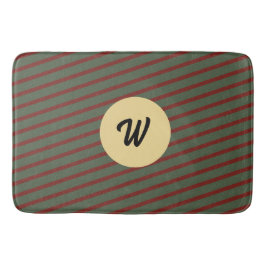 Preppy skoggrön och burgunderrandig monogram badrumsmatta