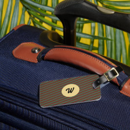 Preppy skoggrön och burgunderrandig monogram bagagebricka