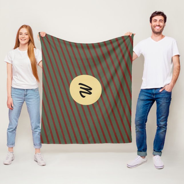 Preppy skoggrön och burgunderrandig monogram fleecefilt (På plats)