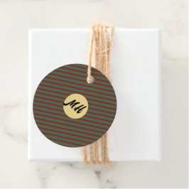 Preppy skoggrön och burgunderrandig monogram gåvor etiketter