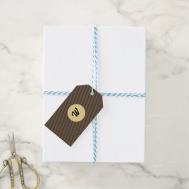Preppy skoggrön och burgunderrandig monogram presentetikett