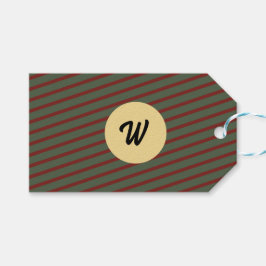 Preppy skoggrön och burgunderrandig monogram presentetikett
