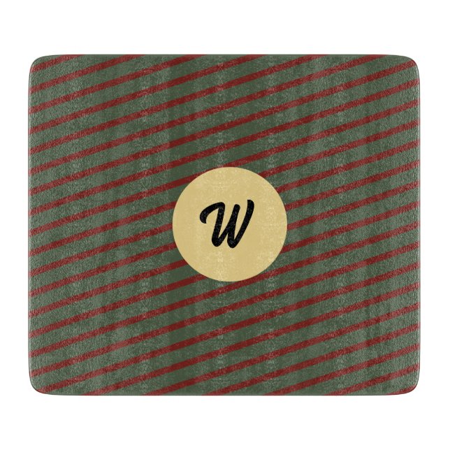 Preppy Skoggrön och vinröd randig monogram (Framsidan)