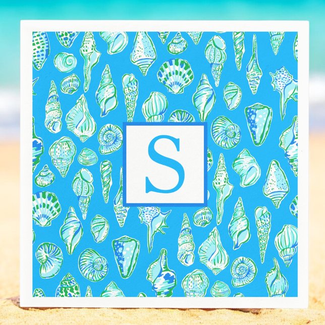 Preppy Snigelskal Monogram / Blått Kustnära Strand Pappersservett (Skapare uppladdad)