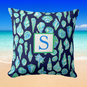 Preppy Snigelskal Monogram / Kustnära Strand Navy Kudde