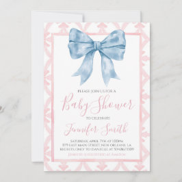 Preppy Southern Blue Bow Girl Baby Shower Inbjudningar