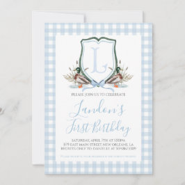 Preppy Southern Blue Boy Anka första födelsedag Inbjudningar