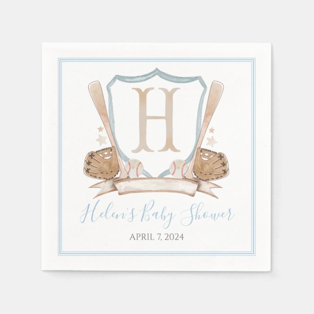 Preppy Southern Blue Boy Baseball Baby Shower Pappersservett (Framsidan)
