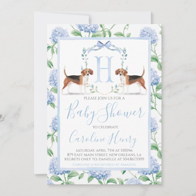 Preppy Southern Blue Boy Beagle Baby Shower Inbjudningar (Framsida)