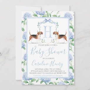 Preppy Southern Blue Boy Beagle Baby Shower Inbjudningar