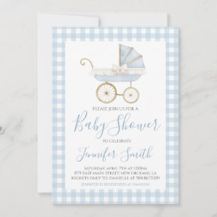 Preppy Southern Blue Boy Carriage Baby Shower Inbjudningar