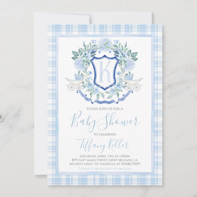 Preppy Southern Blue Boy Carriage Baby Shower Inbjudningar (Framsida)
