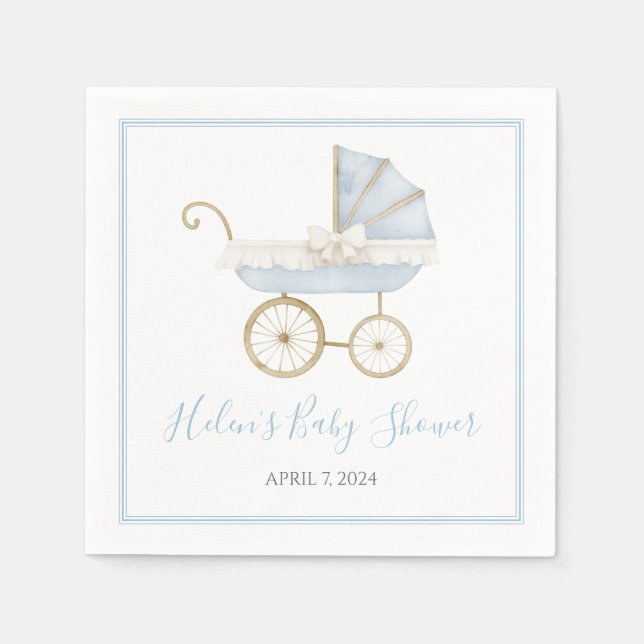 Preppy Southern Blue Boy Carriage Baby Shower Pappersservett (Framsidan)