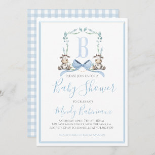Preppy Southern Blue Boy Cow Baby Shower Inbjudningar