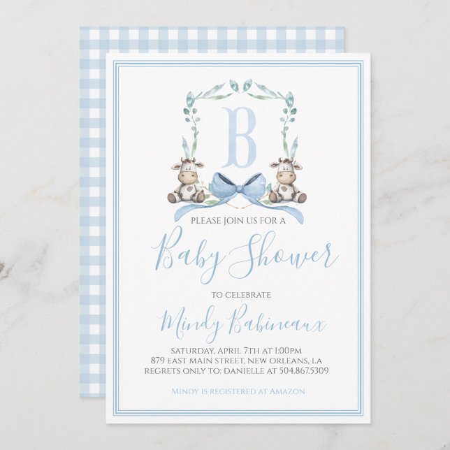 Preppy Southern Blue Boy Cow Baby Shower Inbjudningar (Skapare uppladdad)