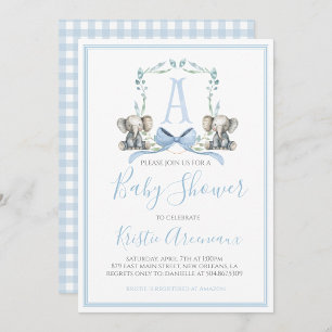 Preppy Southern Blue Boy Elephant Baby Shower Inbjudningar