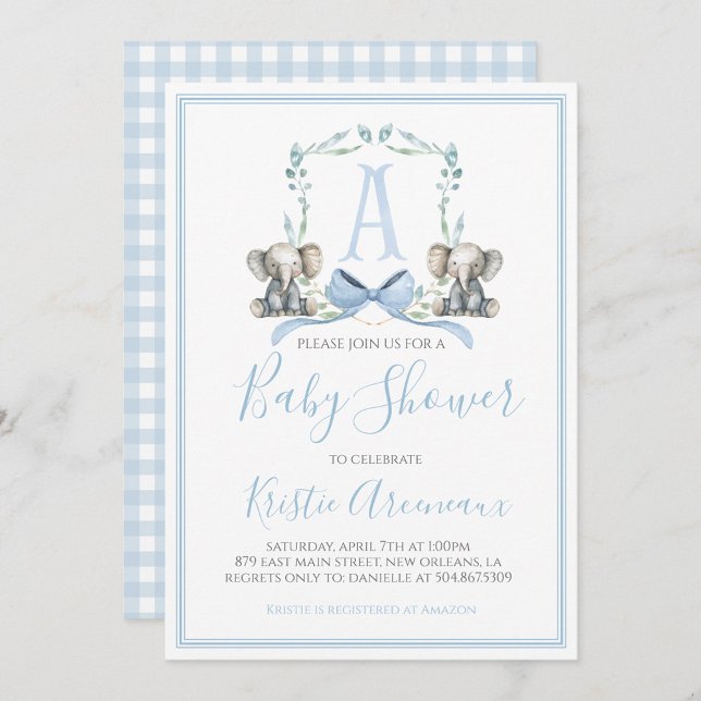 Preppy Southern Blue Boy Elephant Baby Shower Inbjudningar (Skapare uppladdad)