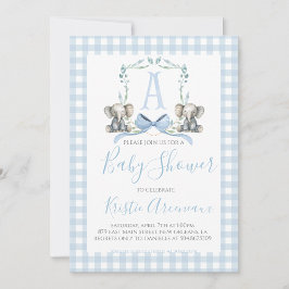 Preppy Southern Blue Boy Elephant Baby Shower Inbjudningar