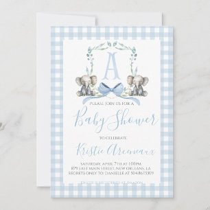 Preppy Southern Blue Boy Elephant Baby Shower Inbjudningar