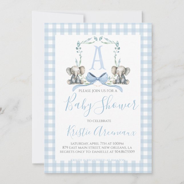 Preppy Southern Blue Boy Elephant Baby Shower Inbjudningar (Skapare uppladdad)