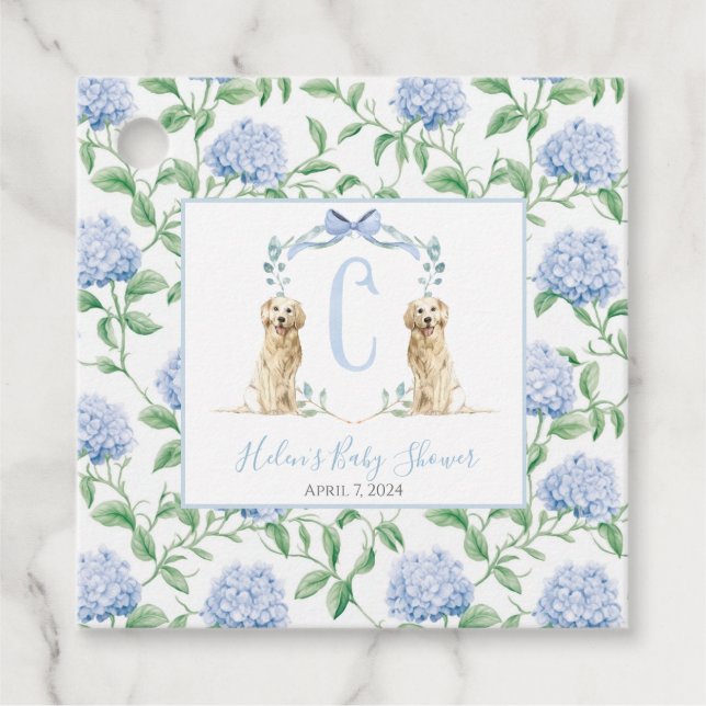 Preppy Southern Blue Boy Hund Baby Shower Gåvor Etiketter (Framsida)