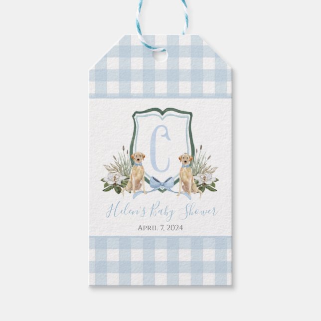 Preppy Southern Blue Boy Hund Baby Shower Gift Mär Presentetikett (Framsidan)