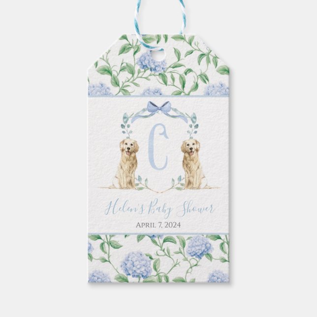 Preppy Southern Blue Boy Hund Baby Shower Gift Mär Presentetikett (Framsidan)
