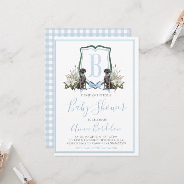 Preppy Southern Blue Boy Hund Baby Shower Inbjudningar (Fram/Back In Situ)
