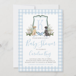 Preppy Southern Blue Boy Hund Baby Shower Inbjudningar