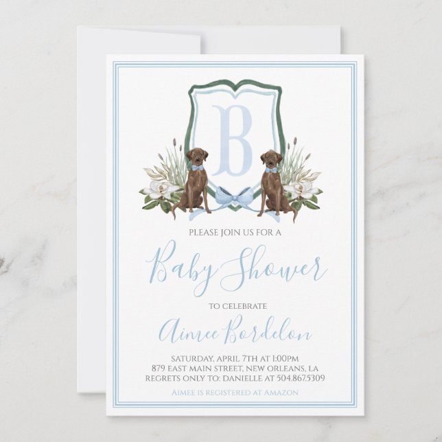 Preppy Southern Blue Boy Hund Baby Shower Inbjudningar (Framsida)