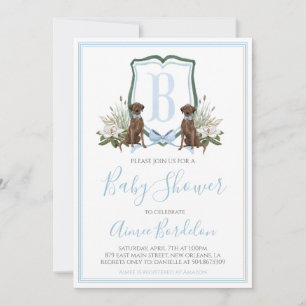 Preppy Southern Blue Boy Hund Baby Shower Inbjudningar
