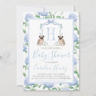 Preppy Southern Blue Boy Hund Baby Shower Inbjudningar