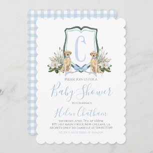 Preppy Southern Blue Boy Hund Baby Shower Inbjudningar