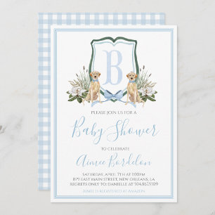 Preppy Southern Blue Boy Hund Baby Shower Inbjudningar